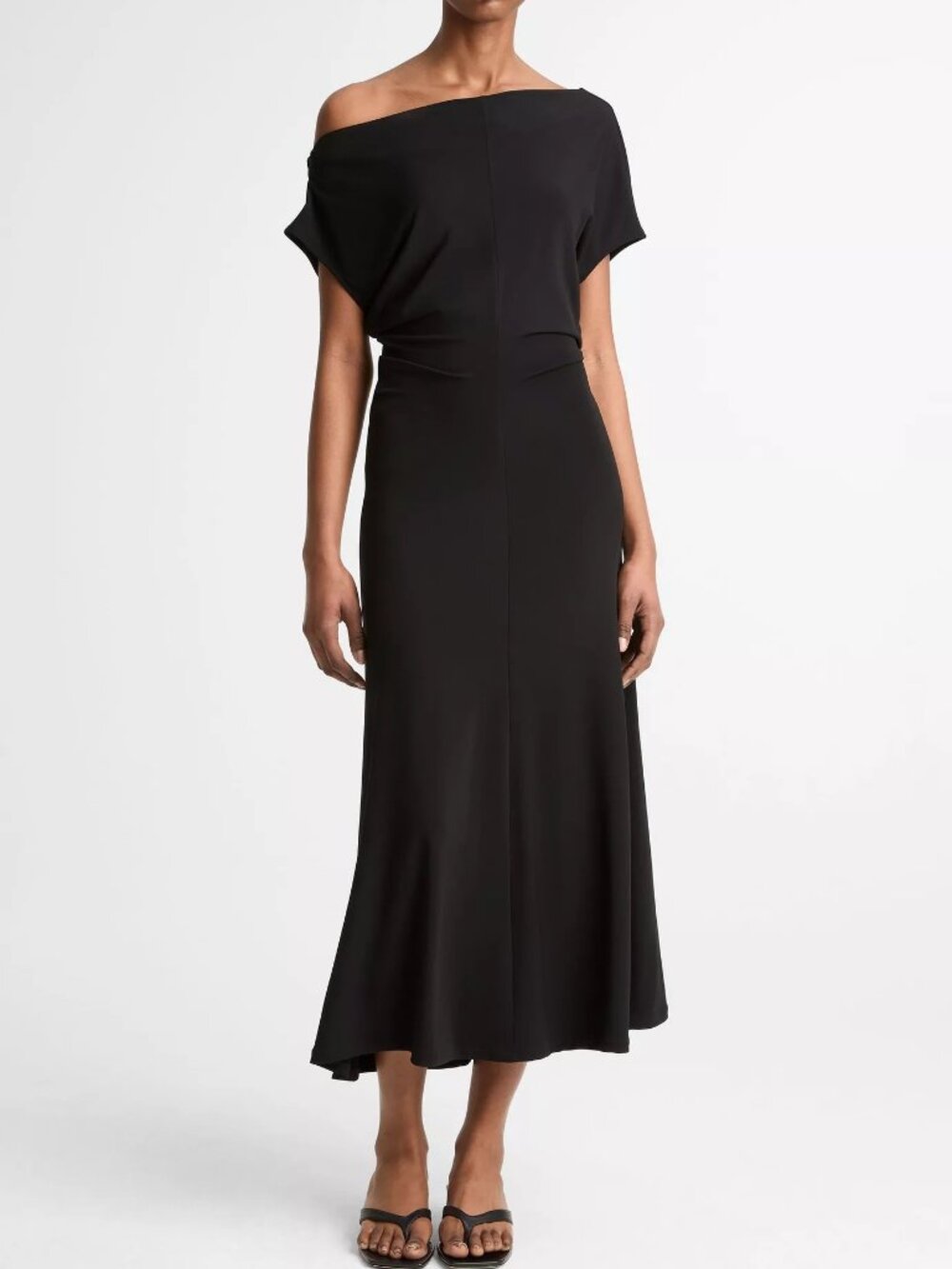 VINCE Matte Jersey Off-Shoulder Midi Dress S, BLACK, Worn once